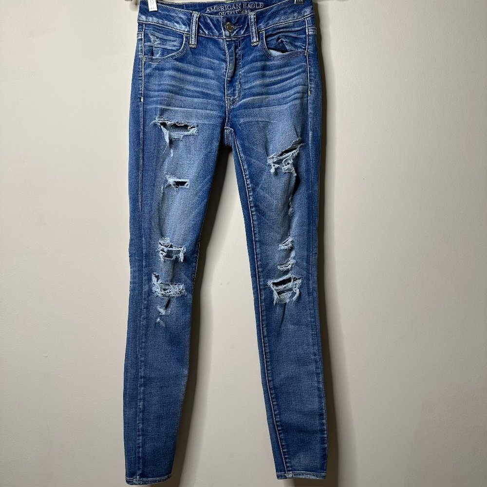 American Eagle Blue Distressed Jegging Jeans Women's 2 Regular